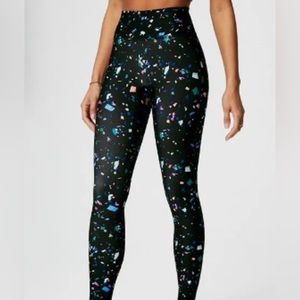 Fabletics High-Waisted Legging and Bra Black Terrazzo set